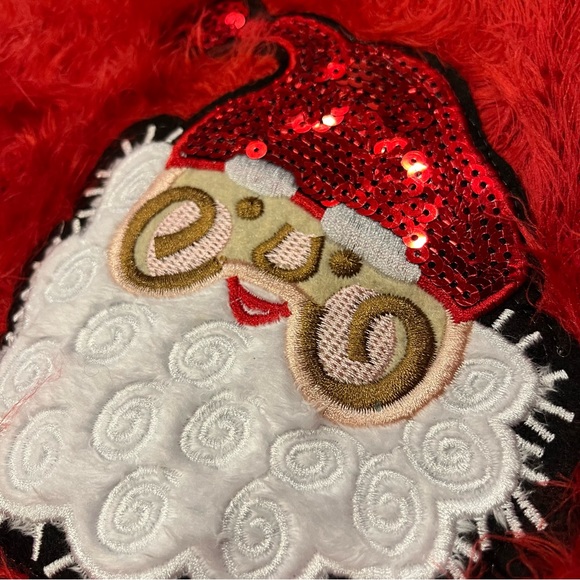 Soft Plush Fuzzy Christmas Sweater Vintage Inspired Sequins Santa Star Holiday - Picture 13 of 17